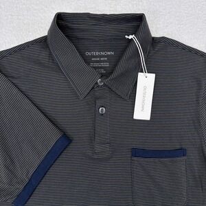 Outerknown Sojourn Polo Shirt Mens Size Medium Gray Striped Chest Pocket